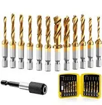 THINKWORK Combination Drill Tap & Tap Bit Set, 6 Pack 3-in-1 Anti-Rust Black Titanium Coated Screw Tapping Bit Tool in Metric Size M3 M4 M5 M6 M8 M10, 1/4” Hex Shank and Storage Case