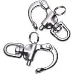 Boat Jaw Swivel Eye Snap Shackle,Quick Release Bail Rigging Sailing Boat Marine 316 Stainless Steel Clip, Pack of 2