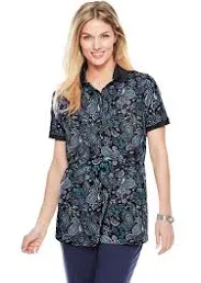 Woman Within Plus Size Women's Perfect Printed Short-Sleeve Polo Shirt