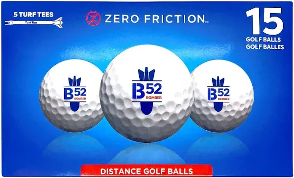 Zero Friction™ Distance Golf Balls 15 Count White B52 Bomber+Turf Tees New!