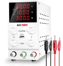 NICE-POWER DC Power Supply Variable 30V 10A, 4 Digital Display Adjustable Regulated Switching DC Lab Bench Power Supply with 5V/2A USB Charging Port