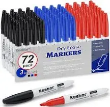 Dry Erase Markers Fine Tip, 3 Assorted Colors, 72 Pack Low-Odor Whiteboard Markers, Office Supplies