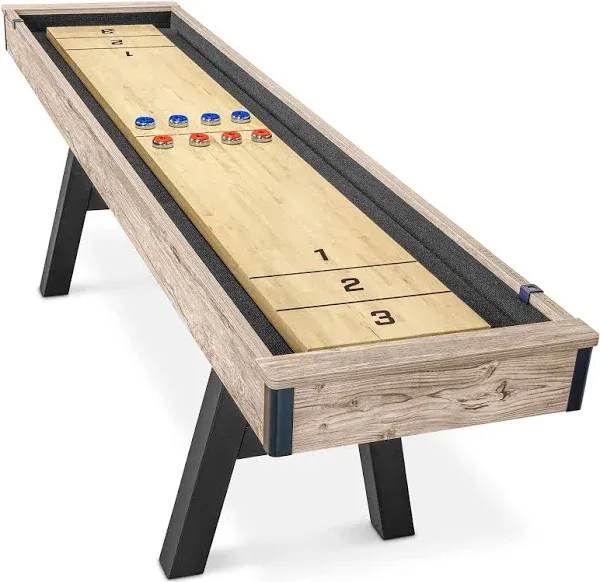 GoSports Premium 9 ft Shuffleboard Table with 8 Pucks, Shuffleboard Wax, and Brush