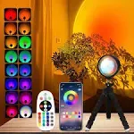 JIMEI LED Lights for Bedroom Decor Sunset Lamp Projector Sun/Sunlight/Sunrise Lamp Sunset Night Light Projection 10W 16 Colors with Remote App