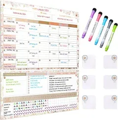 White Board Calendar Dry Erase - Magnetic Whiteboard Calendar for Fridge & Wall, Refrigerator Magnets Whiteboard Planner for Home Kitchen 10.5" x 16.5" & 7" x1 6.5" with 5 Markers & 6 Adhesive Hooks