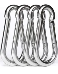 Dimok Heavy Duty Carabiner Clips Stainless Steel Spring Snap Hook Set - Camping Swing Boat Hammock Hiking 3 1/2 inch, Silver