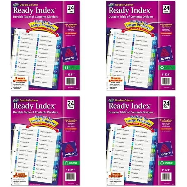 Avery Ready Index Customizable Table of Contents Double Column Dividers 24-Tab 72782113216 | eBay