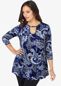 Jessica London Plus Size Women's Stretch Knit Keyhole Swing Tunic