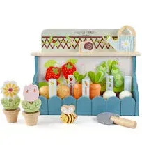 PairPear Flower Garden Toy Playset,Toddlers Wooden Toys Play Food Set for Girls Boys 3 Years and Up