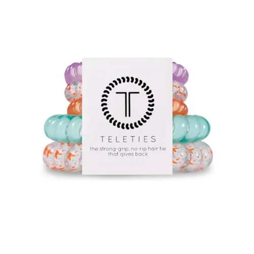 TELETIES - Mixed Spiral Hair Coils - Spring Collection - Ponytail Holder Hair Ties for Women - Phone Cord Hair Ties - Strong Grip, No Rip, Water Resistant, No Crease - 5 pack - Fly Away