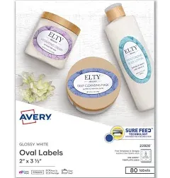 Avery Oval Print-To-The-E<wbr/>dge Labels, 2 X 3 1/3, White, 80/pack