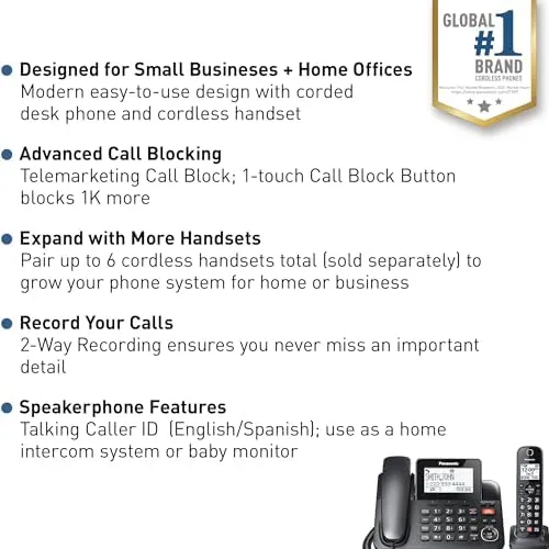 The Panasonic Corded/Cordless Phone Kx-Tgf852B (Black) Features Two Handsets