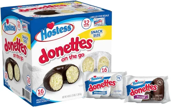 Hostess Mini Powdered & Frosted Chocolate Donettes (32 pk.)