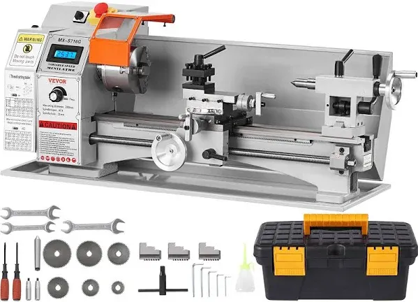 VEVOR Mini Metal Lathe Machine, 7'' x 16'', 800W Precision Benchtop Power Metal Lathe, 150-2500 RPM Continuously Variable Speed, with 3.9'' 3-jaw Metal Chuck Tool Box for Processing Precision Parts