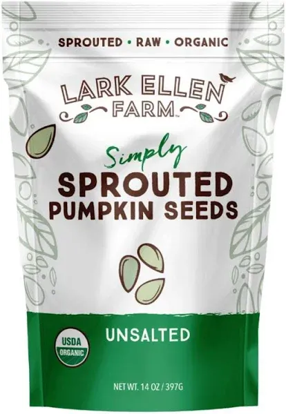 Lark Ellen Farm Sprouted Organic Pumpkin Seeds, Unsalted Raw Pumpkin Seeds Organic, Pepitas, Vegan, Non GMO, Gluten Free, Paleo, and Keto Friendly (14 oz, 6 Pack)