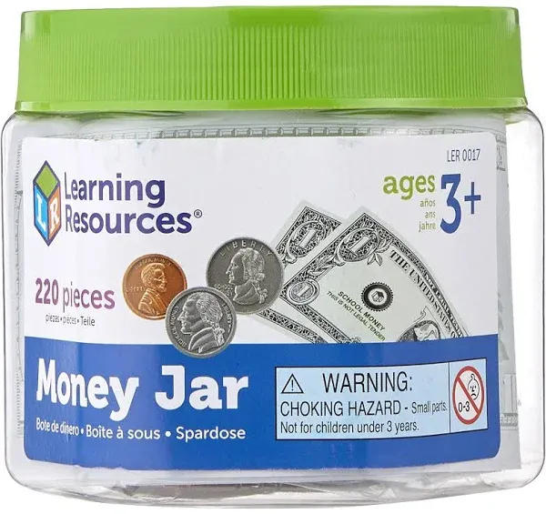 Learning Resources Money Jar, Play Money, Play Money for Kids, Counting, Bills and Coins, Homeschool, Math, Pretend Money, Ages 3+