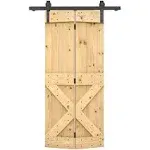 30 in. x 84 in. Mini X Series Unfinished DIY Wood Bi-Fold Barn Door with Sliding Hardware Kit