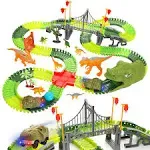 BEMITON Dinosaur Toys Race Car Track, Create A Dinosaur World Road Race, Flexible Dinosaur Track Toys Set 273+ Pcs Christmas Birthday Gifts for 3 4 5