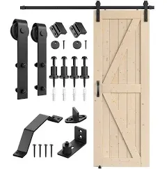 SMARTSTANDARD 30in x 80in Sliding Barn Door with 5ft Barn Door Hardware Kit & Handle, Pre-Drilled Ready to Assemble, DIY Unfinished Solid Spruce Wood Panelled Slab, K-Frame Natural