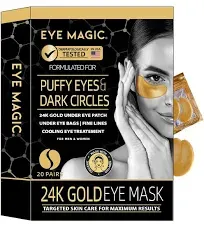 Eye Magic Gold Under Eye Patch (20 Pairs) Herbal Cooling Eye Skincare Treatment for Puffy Eyes, Dark Circles, Fine Lines, Wrinkles USA Tested