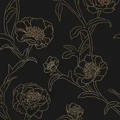 Peonies Peel and Stick Wallpaper - Black & Gold/Single Roll