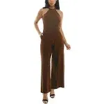 Women's Nina Leonard Wide-Leg Halter Jumpsuit, Size: Medium, Cognac