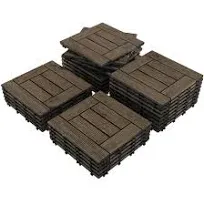 Yaheetech 27PCS Wooden Flooring Patio Deck Tiles Interlocking Tiles Patio Solid Wood and Plastic Indoor&amp;Outdoor 12 x 12in, Black