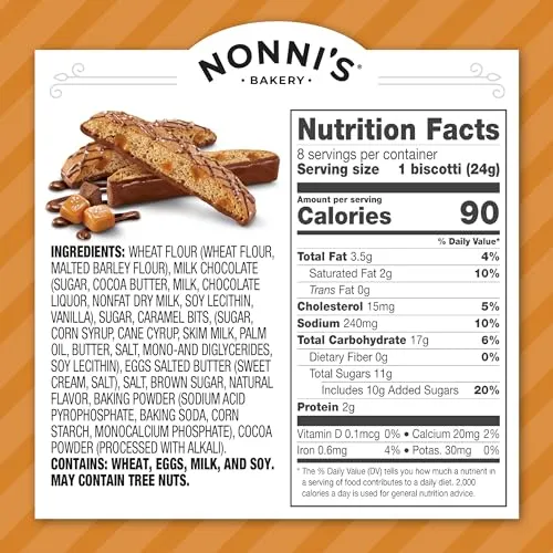 Nonni's Salted Caramel Biscotti Italian Cookies - 3 Boxes - Biscotti Individually Wrapped Cookies - Italian Biscotti Cookies w/Rich Milk Chocolate & Sea Salt - Kosher - 6.72 oz