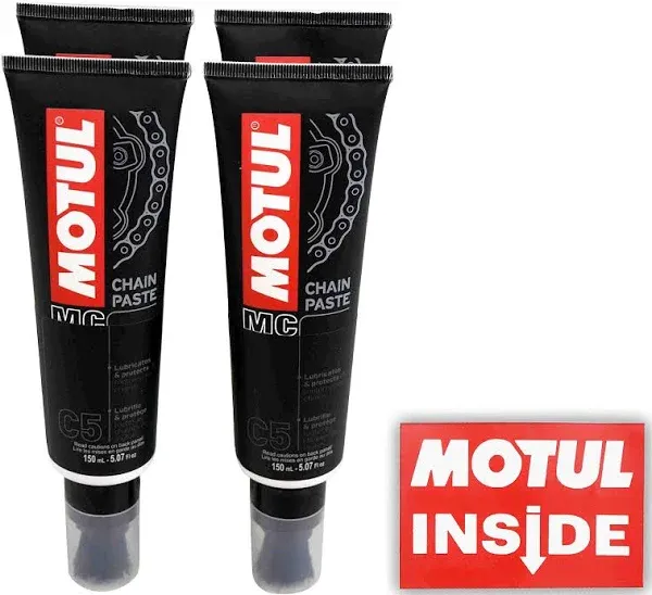 Motul 106513 C5 Chain Paste 4 Pack with No-Mess Applicator Brush Chain Lubricant 150mL Bottle with Premium Motul Sticker (4)