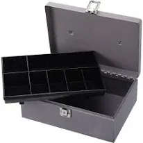 Sparco All-Steel Latch Lock Cash Box With Tray, 7 Compartments, 4" x 11" x 7 3/4", Gray