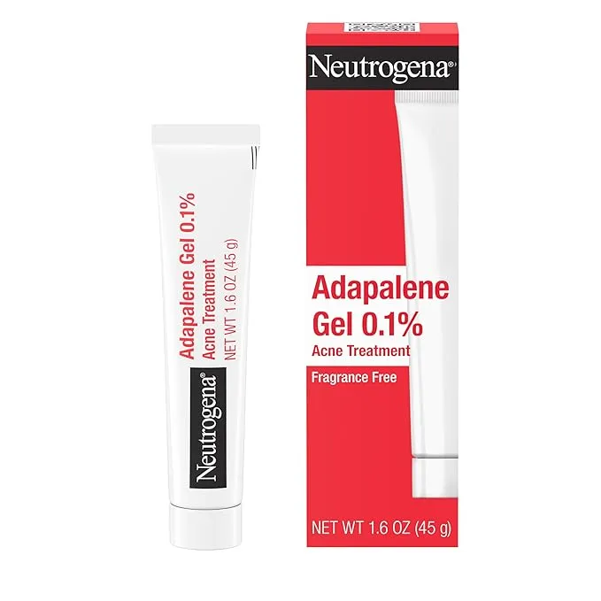 Neutrogena Adapalene Gel Acne Treatment, 0.1% Adapalene Acne Medication for Pimples & Blemishes, Once Daily Topical Retinoid Gel to Help Fight Breakouts, Oil- & Fragrance-Free, 1.6 oz