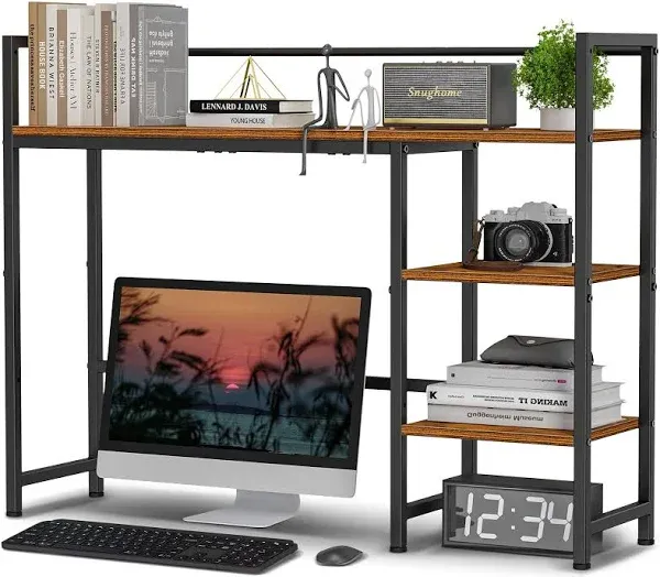 Snughome Desk Shelf, 38.6" Desktop Organizer Shelf, Desk Hutch for Computer Monitor, 4 Tier Desktop Display Rack, Wood Desktop Bookshelf Storage Rack