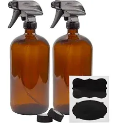 32oz Amber Glass Spray Bottles 2pk w/ 3-Setting Sprayers Caps for Storage