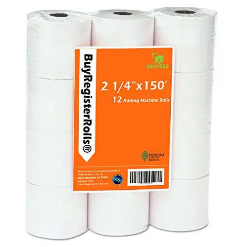 BuyRegisterRolls 2 1/4 x 150 ft White Adding Machine Tape Paper Rolls Premium One Ply Register/Adding Machine/Calculator Paper Rolls