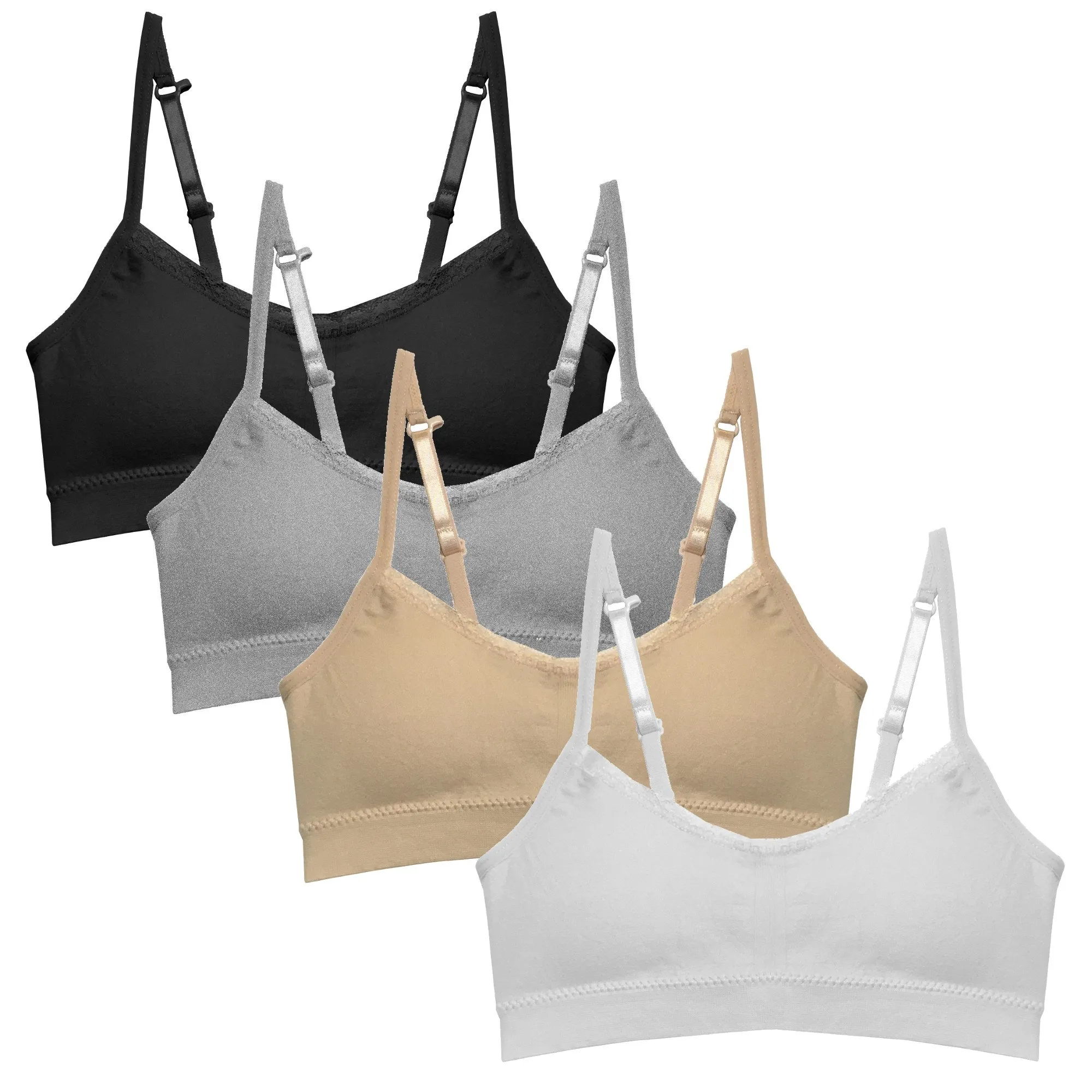 Popular Girls Padded Training Bra Pack – Crop Cami Training Bras for Girls. Seamless Bra Design with Removable Padding