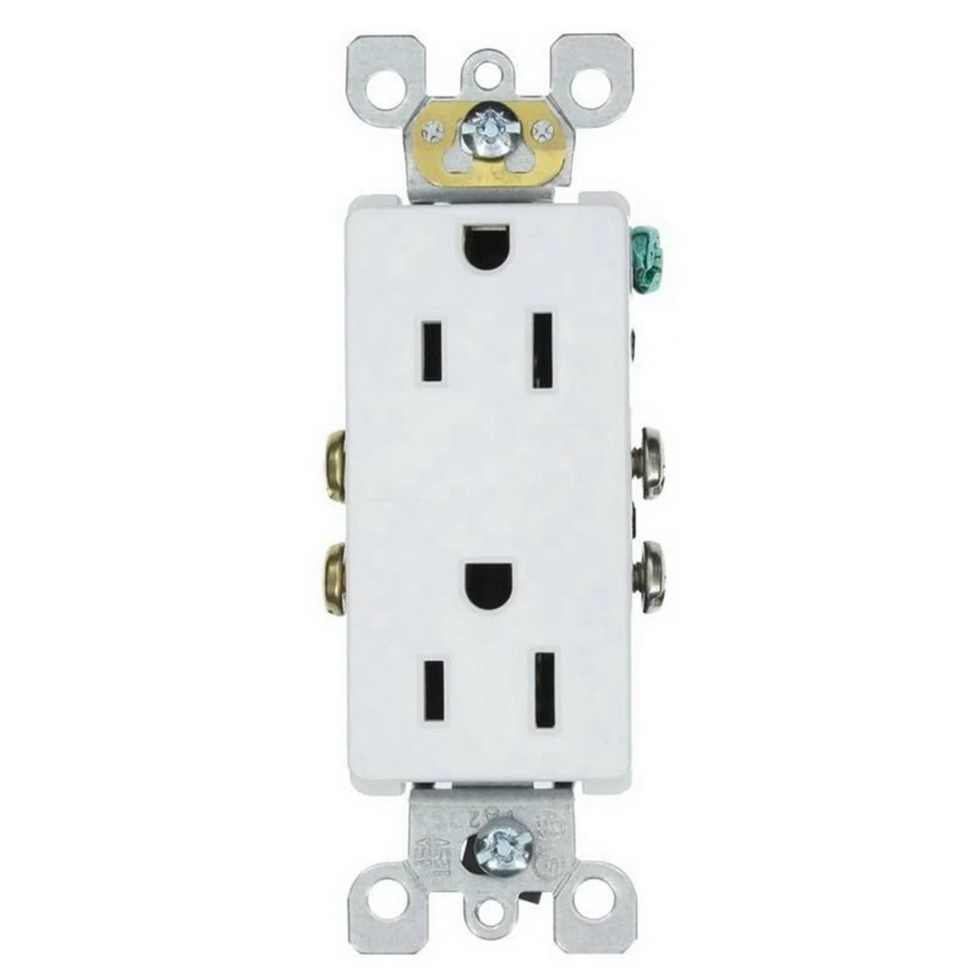 Leviton 5325-SW 15 Amp, 125 Volt, Decora Duplex Receptacle, Residential Grade, Self Grounding, White