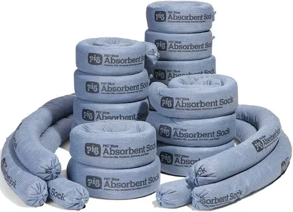 New Pig Blue Oil Absorbent Sock - 20 per Package - 3&#034; x 48&#034; - Absorbs up to 9...