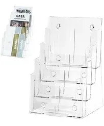 Acrylic Brochure Holder 8.5 X 11 Inch, 4 Tier Clear Literature Organizer Magazin