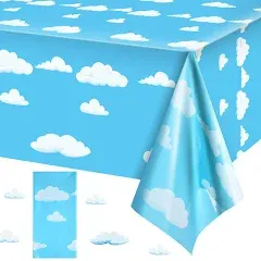 Blue Sky White Clouds Birthday Party Supplies Cartoon Story Tablecloth Party Table Cover Cartoon Table Banner for Baby Kids Shower Birthday Party Decorations, 54 x 108 Inch（1）