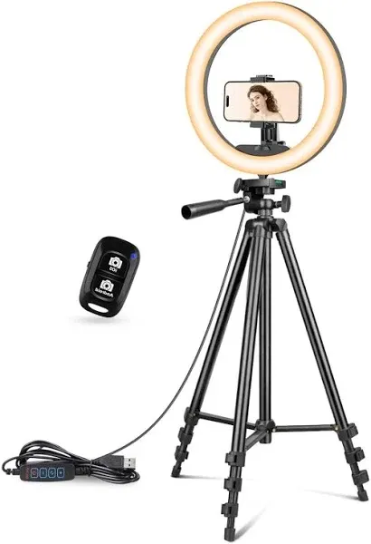 10 inch Selfie Light Ring with 50 inch Extendable Tripod and...