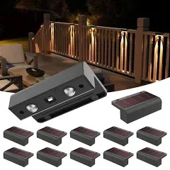 Bridika 12 Pack Solar Deck Lights Outdoor Waterproof, Lens Led 30 Lm Bright Deck