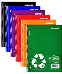 KAISA 1 Subject Notebook Spiral Notebooks, College Ruled 70 Sheet 10.5x8 Recy...