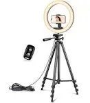 UBeesize 10" Selfie Ring Light with 50" Extendable Tripod Stand & Flexible Phone Holder