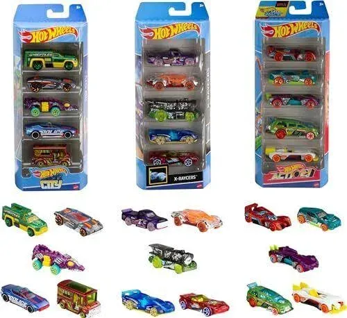 Toy Cars, Bundle of 15 1:64 Scale Vehicles, Includes 3 5-Packs with Different Th