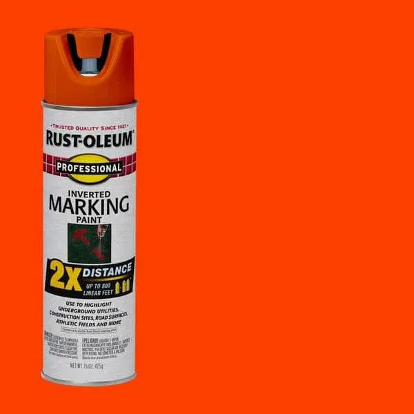 Rust-Oleum 266590 Professional 2X Distance Inverted Marking Spray Paint, 15 oz, Fluorescent Red-Orange