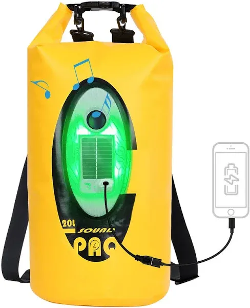 Qoolife Waterproof Dry Bag with Solar Bluetooth Speaker and Light