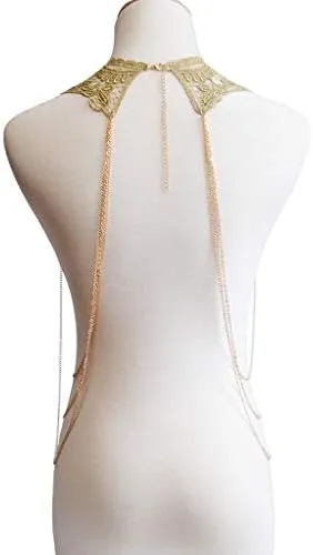 Gold Fine Chain Flower Lace Bikini Body Chain Necklace Jewelry for Women