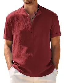 COOFANDY Men's Casual Band Collar Henley Shirt