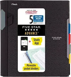 Five Star Spiral Notebook + Study App 5 Subject College Ruled Paper Advance N...