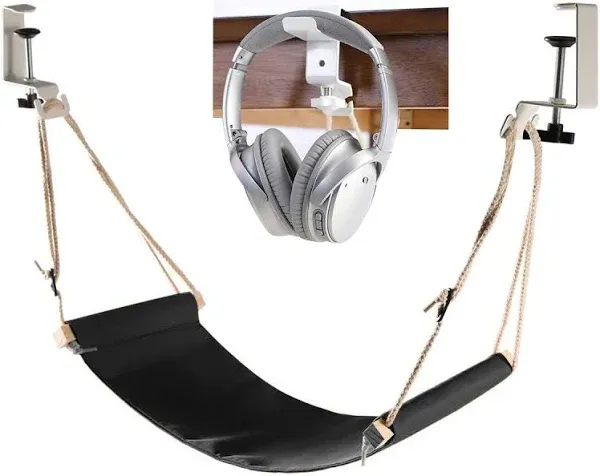 Auoinge Foot Hammock with Headphone Holder, Updated Desk Hammock Portable Durable Foot Rest with Adjustable Screw in Rubber Clamps for All Desk